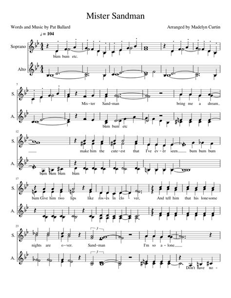 Mister Sandman Ssaa A Cappella Sheet Music For Soprano Alto Choral