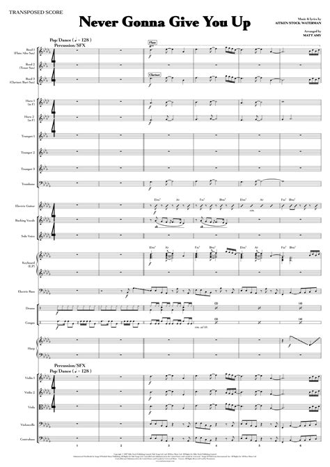 Never Gonna Give You Up Arr Matt Amy By Rick Astley Sheet Music For