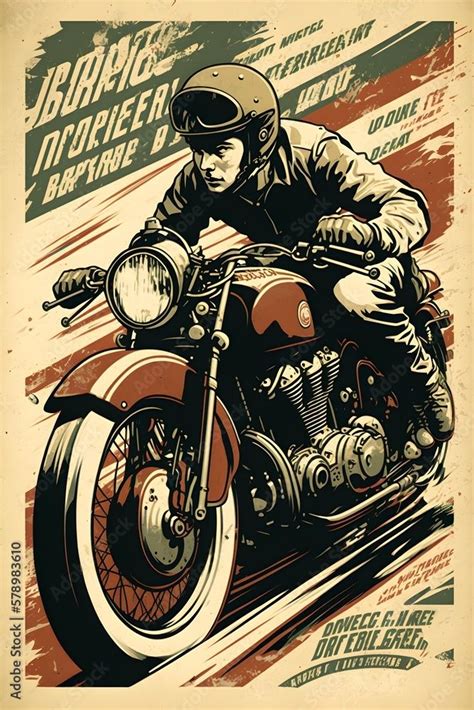 Vintage Motorcycle T Shirt Or Poster Monochrome Illustration Of