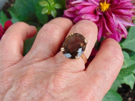 14ktyg Smokey Topaz Ring Topaz Dinner Ring Topaz Birt Gem