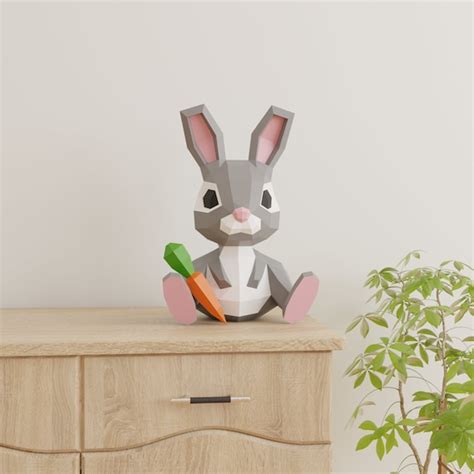 Bunny Papercraft D Diy Low Poly Paper Crafts Easter Rabbit Etsy