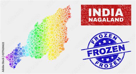 Assembly Nagaland State Map And Blue Frozen Grunge Seal Stamp Rainbow