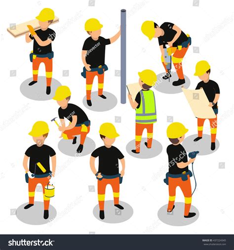 Flat D Isometric Builder Construction Worker Stock Vector Royalty