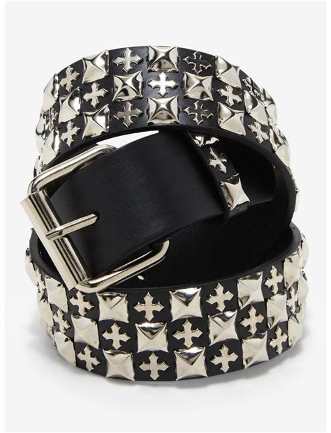 Three Row Pyramid Stud Cross Studded Belt Hot Topic In 2023