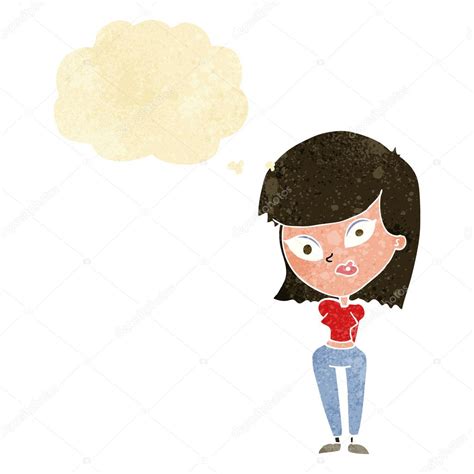 Cartoon Confused Woman With Thought Bubble Stock Vector By