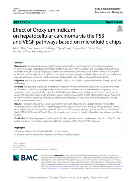 PDF Effect Of Oroxylum Indicum On Hepatocellular Carcinoma Via The