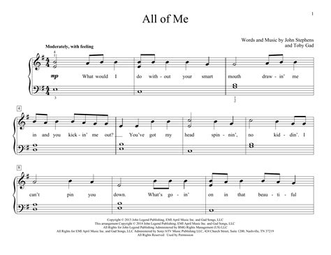 All Of Me Sheet Music By John Legend Easy Piano 157914