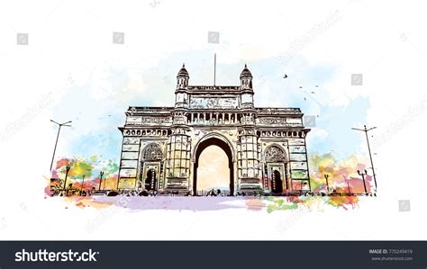 Watercolor Splash Hand Drawn Sketch Gateway Stock Vector (Royalty Free ...