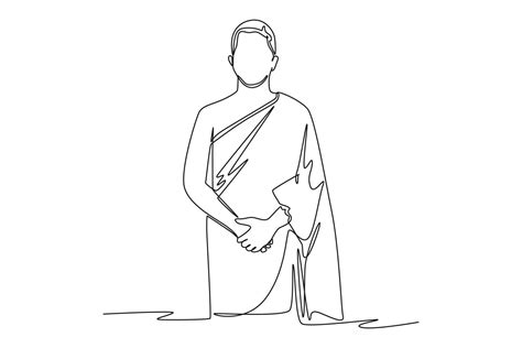 Continuous One Line Drawing A Muslim With His Ihram Dress Hajj And