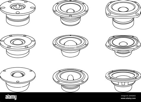 Speaker Driver Icons Midrange Tweeter Woofer Vector Thin Line Stock