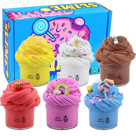 Upgrade 6 Pack Slime Toys Kit With Lemon Rainbow Ice Cream Cherry Starbucks Lollipop Candy