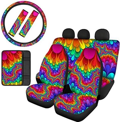 Amazon TOADDMOS Rainbow Hippie Tie Dye Car Seat Covers Full Set