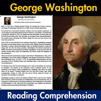 George Washington Biography Reading Comprehension Worksheets By Aissa Int