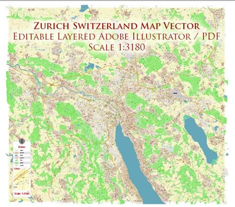 Zurich Switzerland Map Vector Accurate High Detailed City Plan Editable