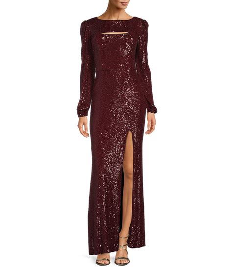 Xscape Long Sleeve Keyhole Boat Neck Gown Dillards