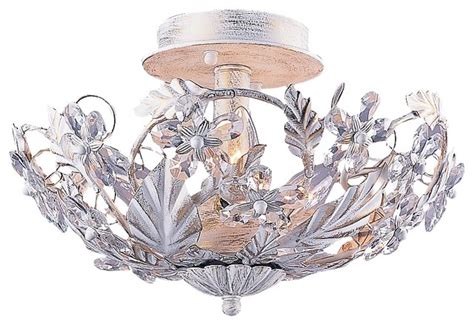 Crystal Flowers 12 Wide Antique White Ceiling Light Fixture