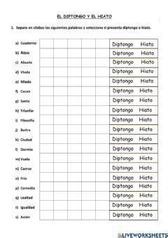 Ejercicio De La Tilde En Diptongos Triptongos E Hiatos Artofit
