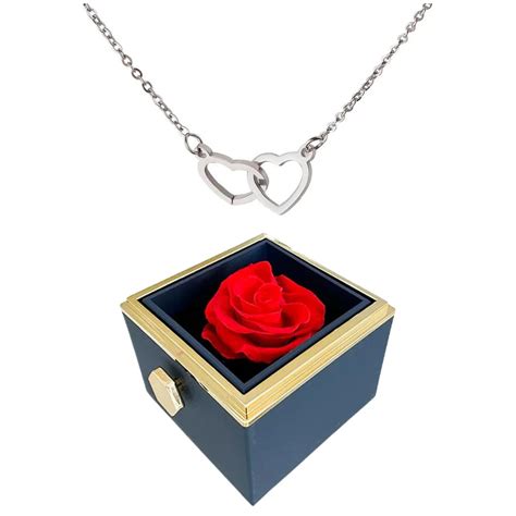 Eternally Preserved Rotating Rose Box W Engraved Heart Necklace