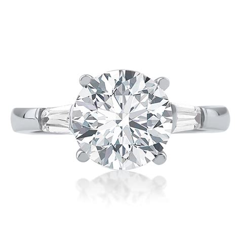 Round Cubic Zirconia Engagement Solitaire Baguette Ring Mystique Of