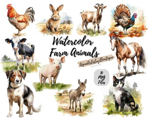 Watercolor Farm Animals Digital Download Wall Art Watercolor Clipart ...