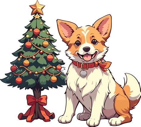 Ai Generated Cute Corgi Dog With Small Christmas Tree 35196469 Png