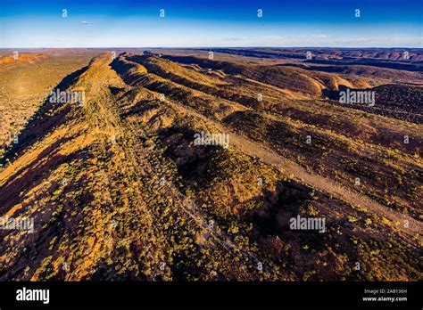 Aerial view of the George Gill ranges in remote central Australia in the Northern Territory ...