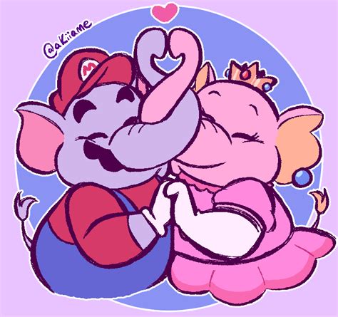 Princess Peach Mario Elephant Mario And Elephant Peach Mario And 1 More Drawn By Akiiame