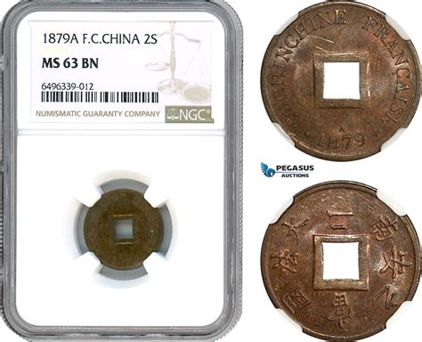 French Indo China 2 Sapeque 1879 NGC MS63BN MA Shops