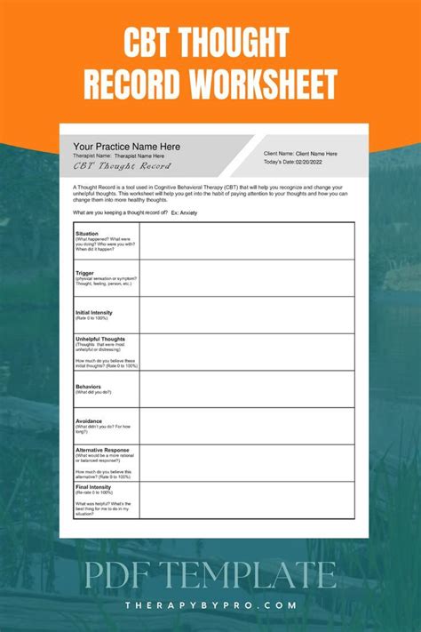 Cbt Thought Record Pdf Editable Fillable Printable