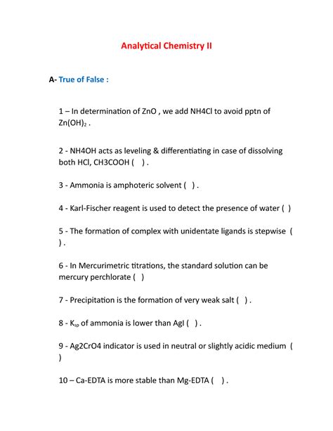 Analytical Chemistry Ii Final Questions Analytical Chemistry Ii A