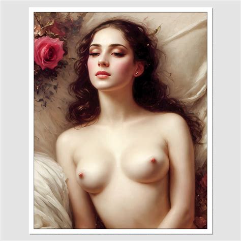 SD 03831 A Painting Of A Naked Nude Woman Sitting On A Bed A Fine Art