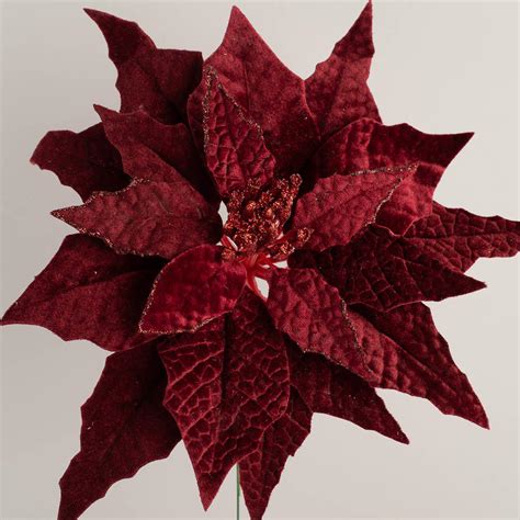 Faux Rich Burgundy Velvet Poinsettia Pick Picks Sprays