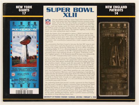 Commemorative Super Bowl Xlii Scorecard With Kt Gold Ticket