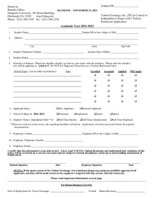 Fillable Online 2022 2023 Tuition Exchange Application Form Fax Email