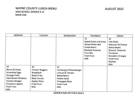 August and September Breakfast and Lunch Menus | Wayne County Schools