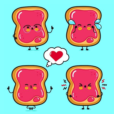 Premium Vector Funny Cute Happy Toast Piece Of Bread With Jam