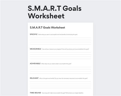 S M A R T Goals Planner Goal Setting Worksheet Printable Goal Planning