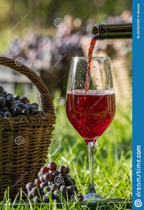 Red Wine In Glass Pouring Dessert Wine Into Glass From Bottle In