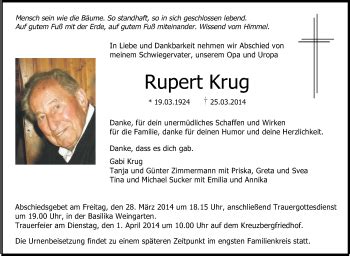 Traueranzeigen Von Rupert Krug Schwaebische De Trauerportal