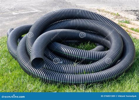 Sewer plastic black pipe stock image. Image of transit - 276851389