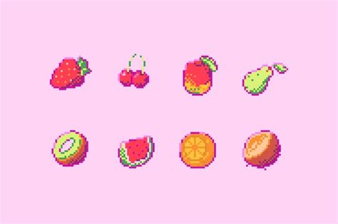 Free Vector | Fruit icons in pixel art