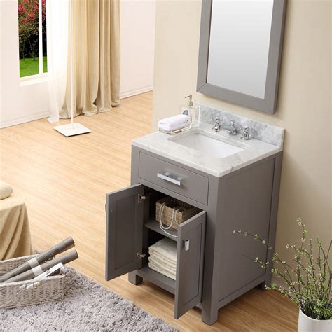 24 Cashmere Grey Single Sink Bathroom Vanity With Carrara White Marble Top