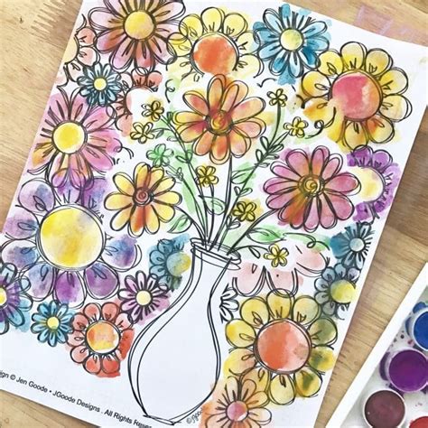 Make watercolor art with Spring printable - 100 Directions