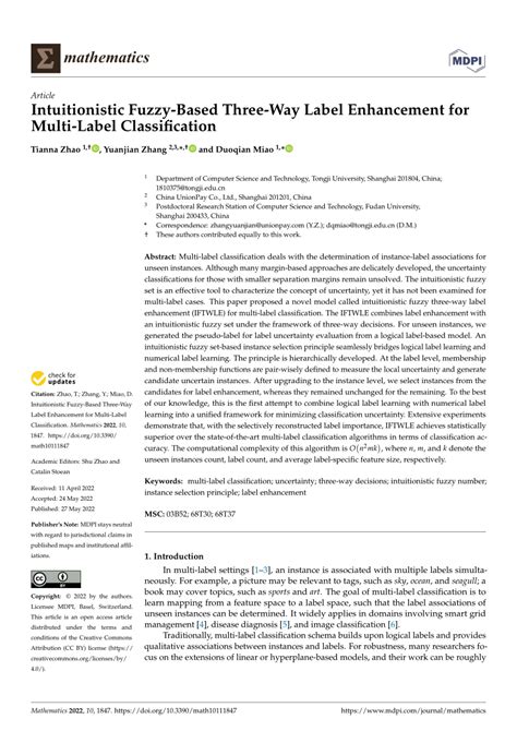 Pdf Citation Intuitionistic Fuzzy Based Three Way Label Enhancement