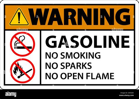 Warning Gasoline No Smoking Sparks Or Open Flames Sign Stock Vector