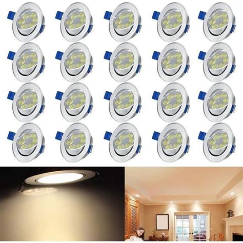 Aufun Lot De 20 Spots Led Encastrables Orientables 3w Eclairage Encastre Interieur Projecteur