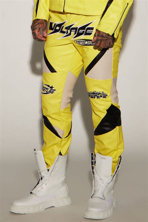 Got Me Faded Stacked Slim Flare Moto Pants Yellow Combo Fashion