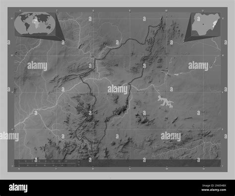 Adamawa State Of Nigeria Grayscale Elevation Map With Lakes And