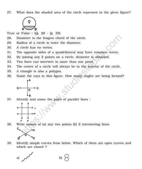 CBSE Class 6 Mental Maths Basic Geometrical Ideas Worksheet