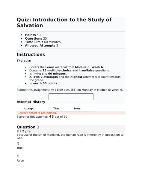 Theo Mod Quiz Introduction To The Study Of Salvation Quiz